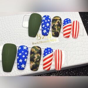 Ready to Ship – Handmade Medium Coffin Press-On Nails (Size M) 🇺🇸🎖️